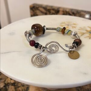 Artisan Silver and Brown Swirl Bracelet